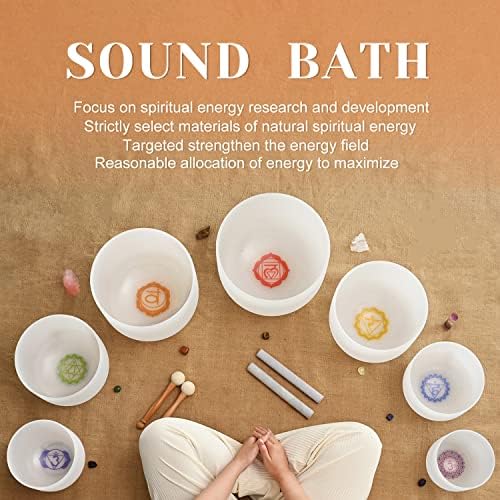 432HZ 7-12 Inch Chakra Symbol Design Frosted Quartz Crystal Singing Bowl with 2 PCS Travel Carry Case Bag for Sound Healing - Image 2