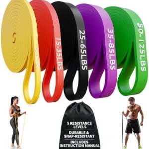 TOPOKO Resistance Bands Set of 5 – Pull Up Assistance Bands for Men & Women, Heavy Duty Workout Bands for Exercise, Strength Training, Stretching, Physical Therapy, Home & Gym