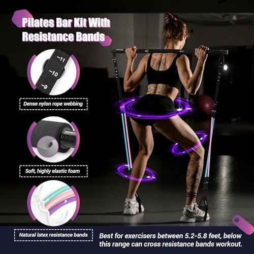Pilates Bar Kit with Resistance Bands, Multifunctinal Exercise Bar with Ab Roller for Pilates/Abs/Weight Loss, Portable Home Gym Pilates bar kit for Full Body Training Women - Image 3