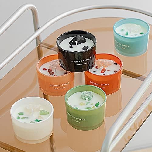 Healing Crystal Candles Chakra Jar Candle Soy Candle Gifts for Women Scented Candle Set 2 Pack Green and Orange - Image 6