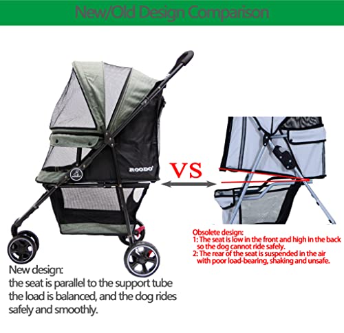 ROODO 3 Wheel Dog Pet Cat Stroller Best Lightweight Foldable Compact Portable Jogger All Terrain Travel Pet Gear Puppy Kitty Stroller for up to 30lbs Medium Small Dogs and Cats(Cationic ash) - Image 7