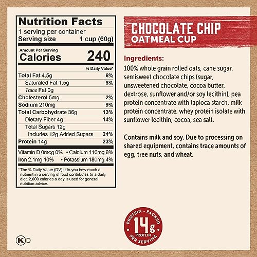 Kodiak Cakes Instant Protein Chocolate Chip Oatmeal in a Cup, 2.12oz (Pack of 12) - Image 3