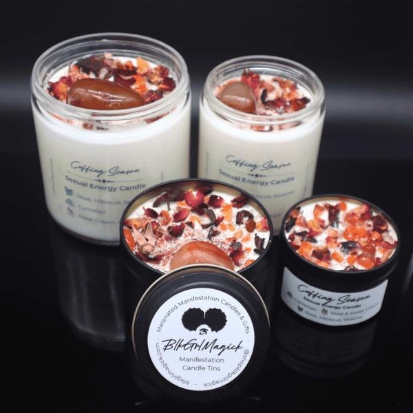 BlkGrlMagick Love Manifestation Carnelian Crystal Candle for Love Attraction, Relationship Goals, Marriage, Twin Flame Connection, Love Spells, Smoky Rose Scented Natural Herb Magick (4oz Tin) - Image 2