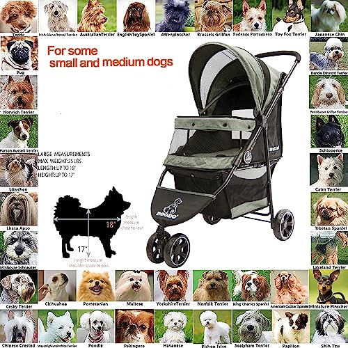 ROODO 3 Wheel Dog Pet Cat Stroller Best Lightweight Foldable Compact Portable Jogger All Terrain Travel Pet Gear Puppy Kitty Stroller for up to 30lbs Medium Small Dogs and Cats(Cationic ash) - Image 4