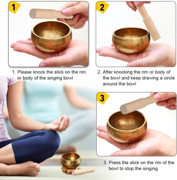 Tibetan Singing Bowl Set - Meditation Sound Bowl Cushion with Wooden Striker for Yoga, Meditation & Relaxation, Mindfulness,Chakra Healing, Stress Relief, Self-Regulation - Image 3