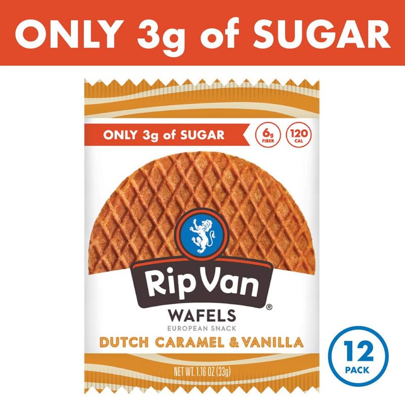 Rip Van Wafels Dutch Caramel & Vanilla Stroopwafels, Healthy Snacks, Non-GMO, Low Calorie, Low Sugar (3g), Office Snacks, Keto Friendly, 12 Count - Image 4