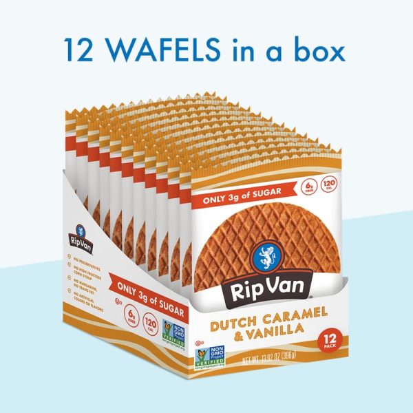 Rip Van Wafels Dutch Caramel & Vanilla Stroopwafels, Healthy Snacks, Non-GMO, Low Calorie, Low Sugar (3g), Office Snacks, Keto Friendly, 12 Count - Image 5