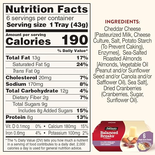 Sargento Balanced Breaks Natural White Cheddar Cheese, Sea-Salted Roasted Almonds, Dried Cranberries Snack Kit, 6-Pack - Image 6