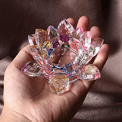 OwnMy 4.5 Inch Crystal Lotus Candle Tealight Holder, Glass Candle Lamps Holder Night Light Candlestick with Gift Box for Altar windowsill Home Decor Christmas Wedding Party (Rainbow) - Image 4