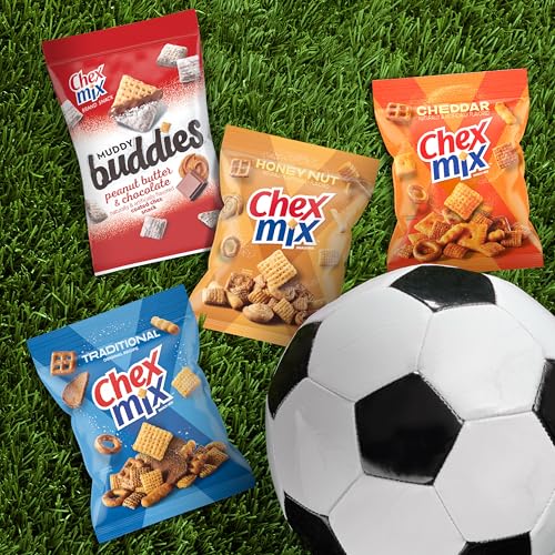 Chex Sweet & Salty Snack Variety Pack, Individually Wrapped Snack Bags, Party and Lunch Packs, Muddy Buddies Peanut Butter and Chocolate, Chex Mix Traditional, Cheddar, Honey Nut, 35 oz/20 Bags - Image 7