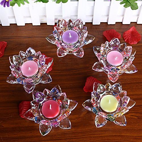 OwnMy 4.5 Inch Crystal Lotus Candle Tealight Holder, Glass Candle Lamps Holder Night Light Candlestick with Gift Box for Altar windowsill Home Decor Christmas Wedding Party (Rainbow) - Image 5