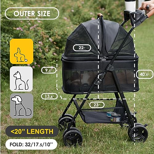 3 in 1 Pet Stroller with Removable Carrier, Folding Stroller for Small/Medium Dogs and Cats, Waterproof, All-Terrain, with Sun Shades, Car Seat - Image 2