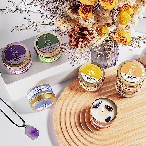 AOOVOO Chakra Candles with Healing Crystals - 7 Chakra Candle Set, Spiritual Gifts for Women, Aromatherapy Candle, Soy Candles for Women - Image 4