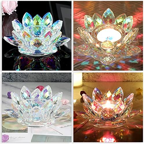 OwnMy Crystal Lotus Flower Tea Light Holder Lotus Petals Votive Candle Holder Candle Lamp, Crystal Lotus Tealight Candle Stand for Wedding Table Centerpieces Home Decors (AB Color) - Image 5