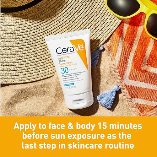 CeraVe Hydrating Sheer Sunscreen with SPF 30 for Face and Body, Mineral & Chemical Sunscreen for Men & Women with Zinc Oxide, Hyaluronic Acid and Ceramides, Paraben-Free + Fragrance-Free, 3 Ounces - Image 6