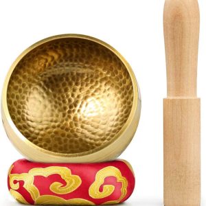 Tibetan Singing Bowl Set - Meditation Sound Bowl Cushion with Wooden Striker for Yoga, Meditation & Relaxation, Mindfulness,Chakra Healing, Stress Relief, Self-Regulation